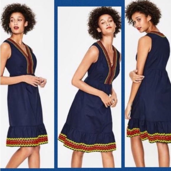 Boden Easy Rick Rack Navy Blue Sleeveless Fit & Flare Dress US8 Fall Preppy - Picture 1 of 16